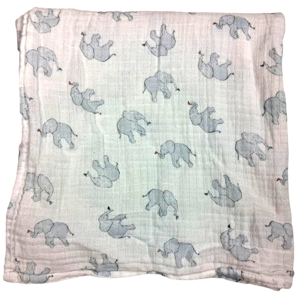 Aden + Anais White Elehantโ Flag Cotton Swaddle Blanket Baby 42x42 Breathable
